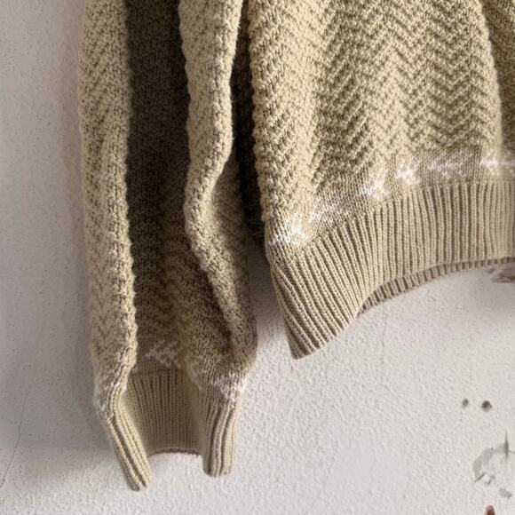 Vintage Sweater Womens XL 90s Herringbone Knit Snowy Cabin Embroidered Logdecore - Picture 2 of 7